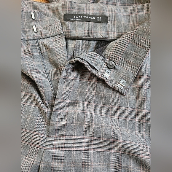 Zara Gray & Red Plaid Wide Leg Trousers Pants-Size Medium - Picture 3 of 4
